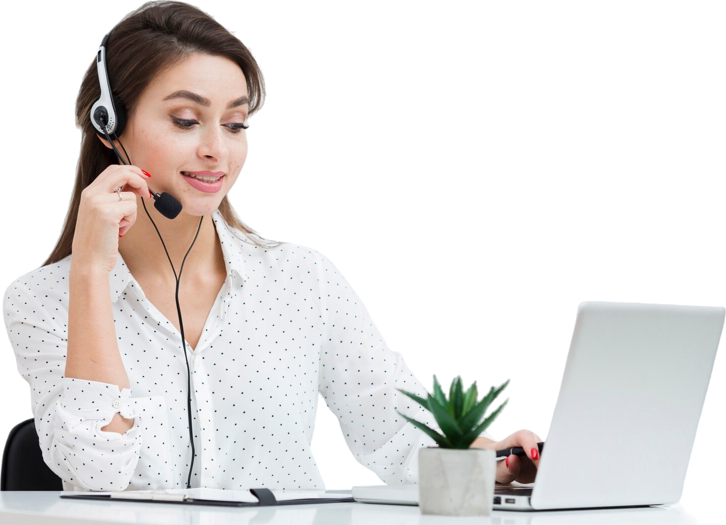 Customer support representative with headset